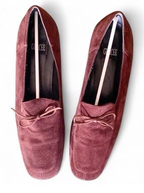 Glacee Women’s Size 11 Chestnut Suede Bow Tie Loafer Shoes
